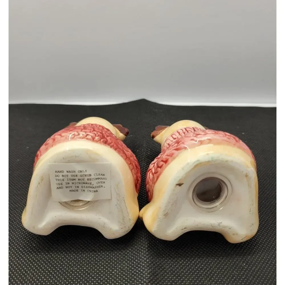 Vintage Christmas Reindeer Salt & Pepper Shakers Ceramic Pink Sweater Set...
